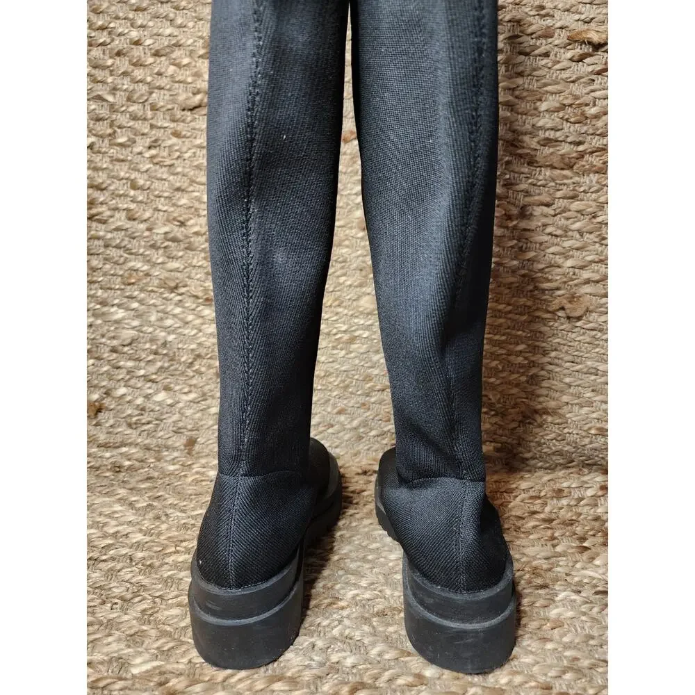 Women's Stretch Over The Knee Black Boots Thigh High Chunky Heel Winter Size 7
